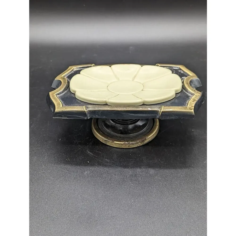 Vintage Hall Mack Masterpiece Pedestal Soap Dish Holder Black Gold Ivory